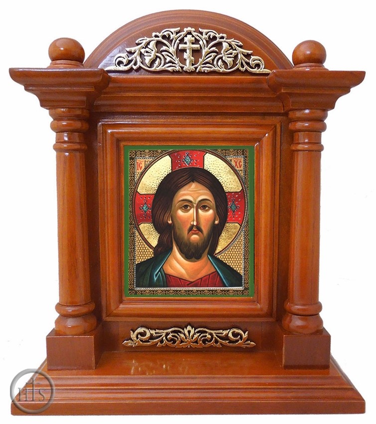 HolyTrinityStore Image - Christ Almighty, Kiot  Icon  in Wood Shrine with Glass