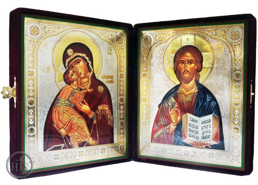 Product Image - Virgin of Vladimir & Christ The Teacher  Diptych in Velvet Case