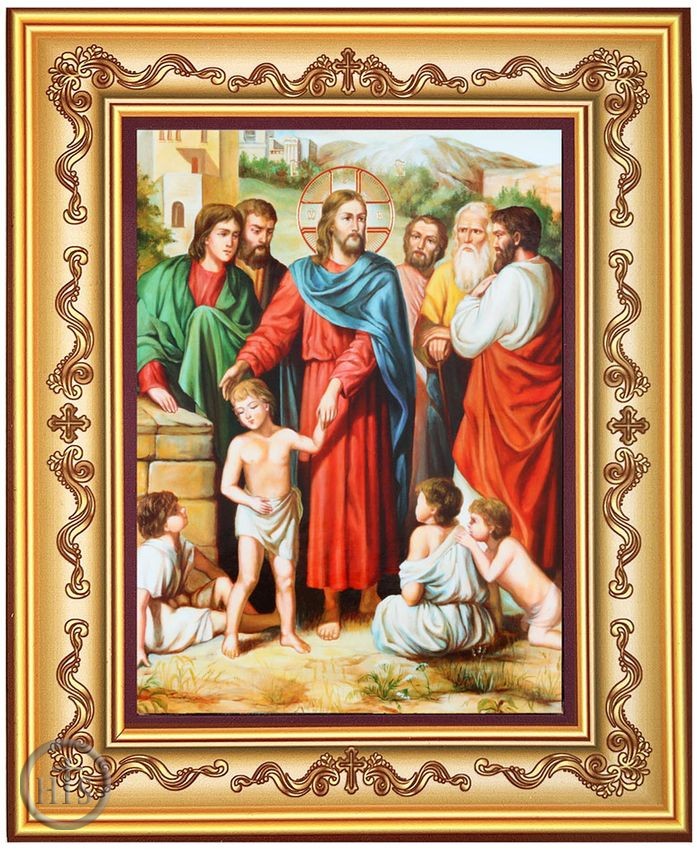 Product Photo - Christ Blessing The Children, Orthodox Icon in Frame 