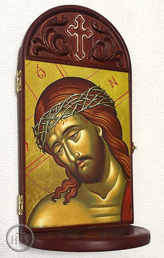 Photo - Christ the Bridegroom Gold Foil Icon in Wooden Shrine With Shelf