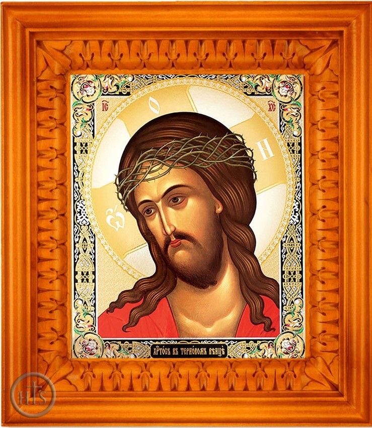 Product Picture - Christ Crowned with Thorns, Orthodox Icon in Wooden Kiot (Shrine)  with Glass