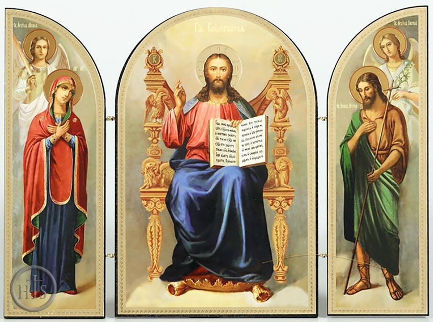 HolyTrinityStore Photo - Christ Enthroned, Orthodox Gold and Silver Foil Triptych Icon