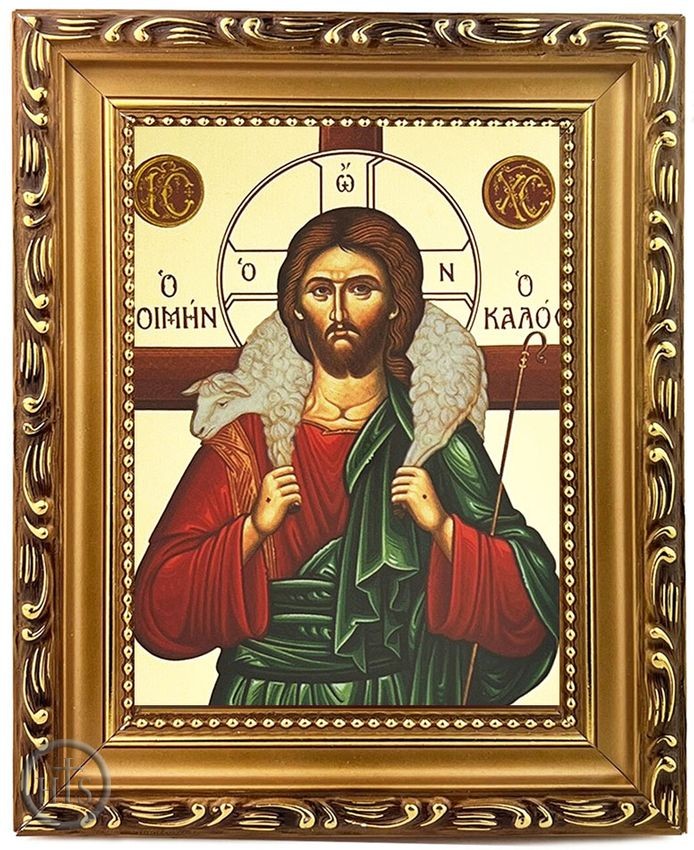 Picture - Christ the Good Shepherd, Wooden Frame Byzantine Greek Icon