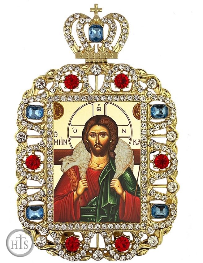 HolyTrinityStore Picture - Christ The Good Shepherd, Jeweled Framed Greek Icon With Crown