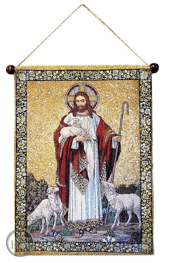 Product Pic - Christ The Good Shepherd, Hanging Tapestry Icon Banner