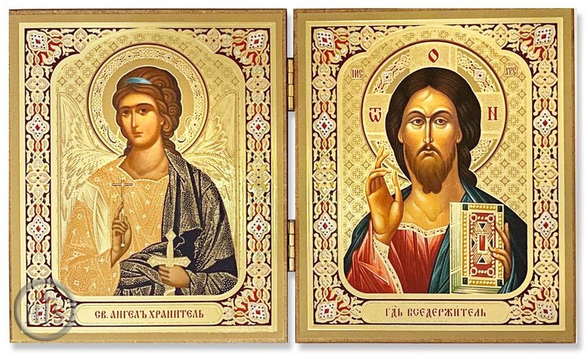 Product Photo - Christ Pantocrator & Guardian Angel Diptych, Silver and Gold Foil