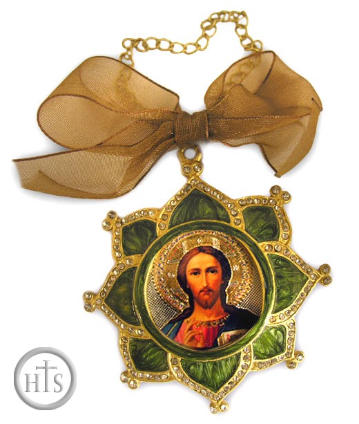 Photo - Christ The Teacher, Enamel  Icon Pendant, Faberge Style - IF-3BC-03