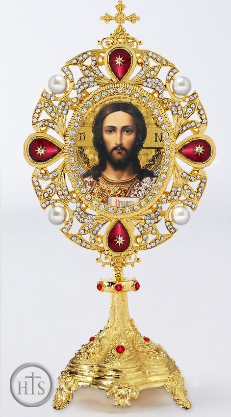 Product Image - Christ the Teacher Icon in Pearl Jeweled Shrine - Monstrance Style