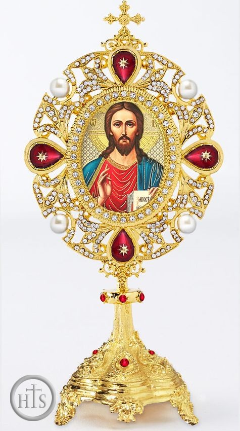 Product Picture - Christ the Teacher Icon in Pearl Jeweled Shrine - Monstrance Style