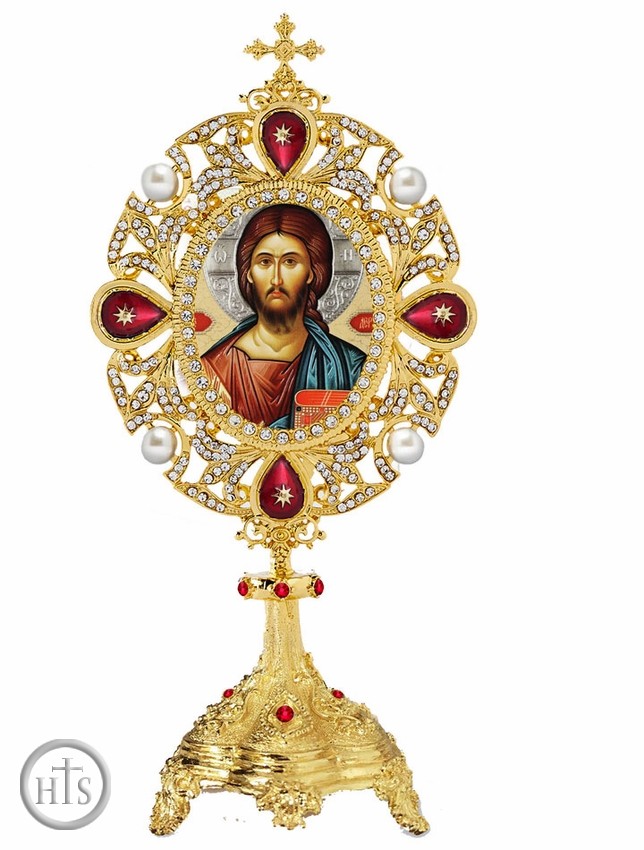 Image - Christ the Teacher Icon in Pearl Jeweled Shrine - Monstrance Style