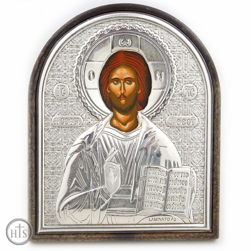 Product Photo - Christ The Teacher, Orthodox Icon in Silver Oklad  with Stand