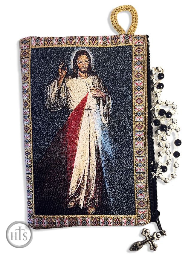HolyTrinityStore Image - Divine Mercy, Two Sided Rosary Pouch, Keepsake Holder