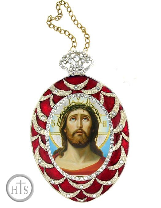Photo - Image of Christ, Egg Shaped Ornament Icon, Red