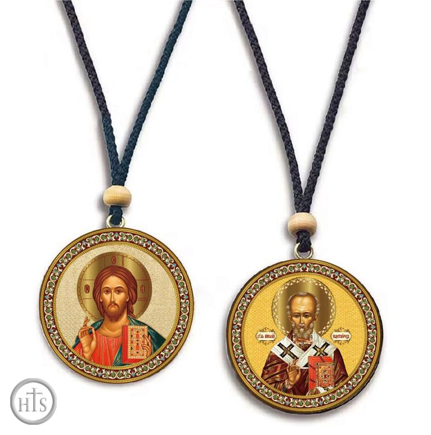 Product Picture - Christ The Teacher / St. Nicholas, Reversible Icons on Rope