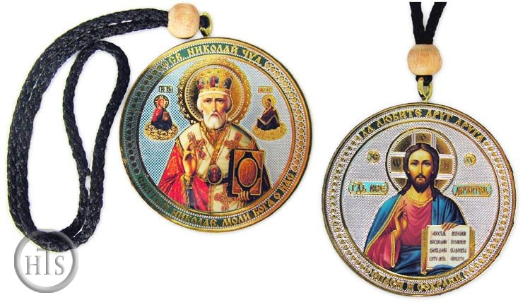 HolyTrinityStore Picture - The Christ / St Nicholas, Reversible Icon on  Rope