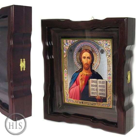 Pic - Christ The Teacher, Orthodox Icon in Wood Kiot with Glazed Door