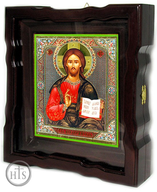 Image - Christ The Teacher, Orthodox Icon in Wood Kiot with Glazed Door