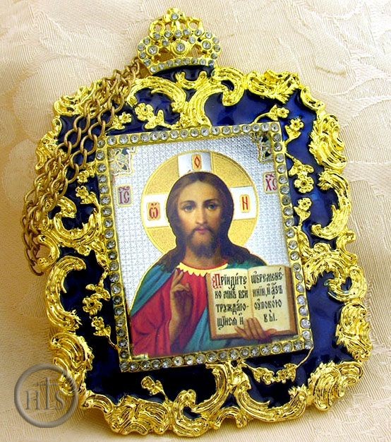 Product Pic - Christ the Teacher, Square Shaped Ornament Icon Pendant, Blue