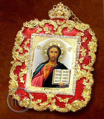 HolyTrinityStore Image - Christ the Teacher, Square Shaped Ornament Icon Pendant, Red