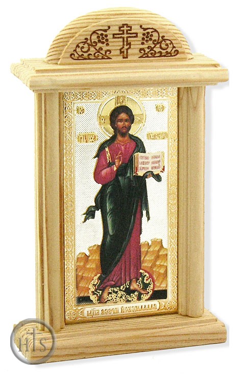 Product Photo - Christ  the Teacher  Oklad Orthodox Christian Icon in Wooden Shrine
