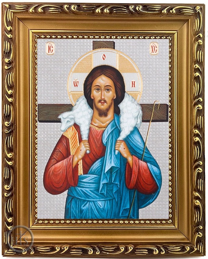 HolyTrinity Pic - Christ The Good Shepherd, Wooden Frame Orthodox Icon with Stand
