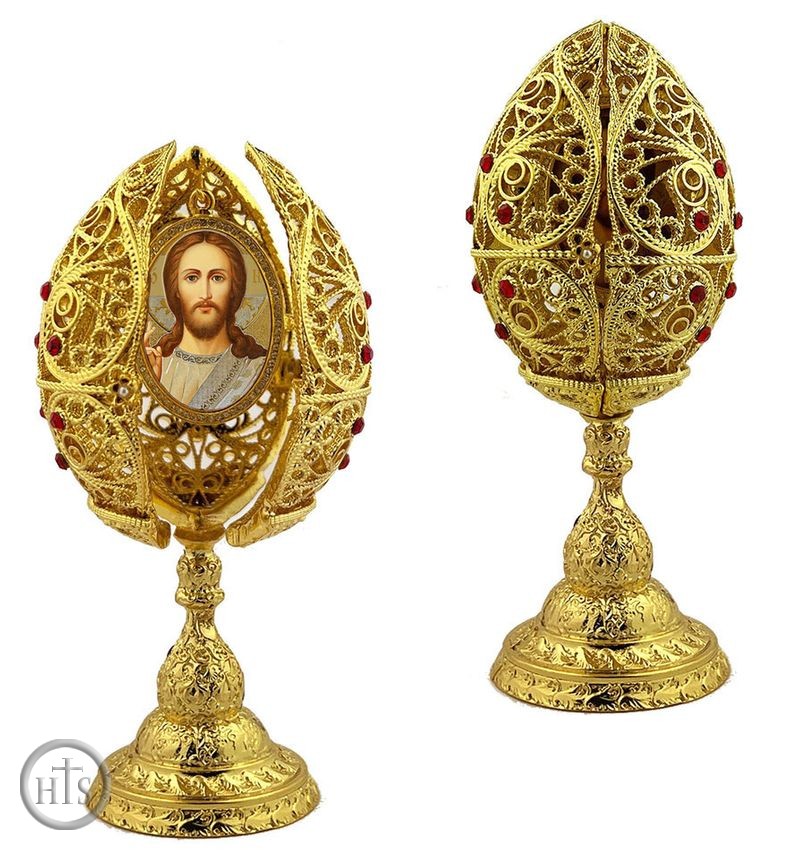 HolyTrinityStore Picture - Christ The Teacher, Filigree Style Icon Egg, 6