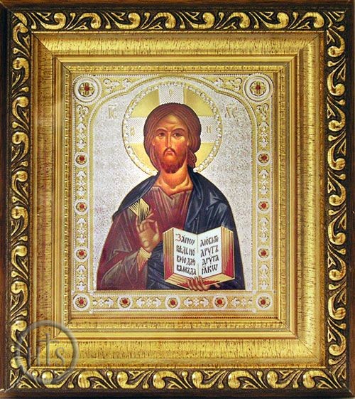 HolyTrinity Pic - Christ The Teacher, Orthodox Framed Icon with Glass and Crystals