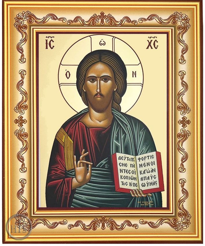 Product Photo - Christ The Teacher, Greek Byzantine Icon in Frame with Stand