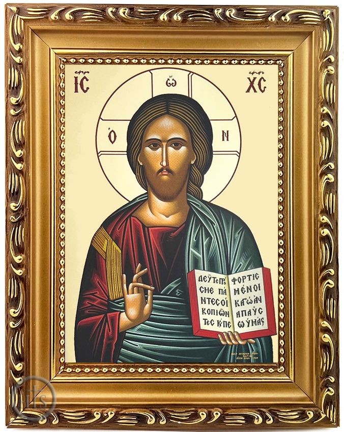 HolyTrinityStore Picture - Christ The Teacher, Wooden Frame Byzantine Greek Icon