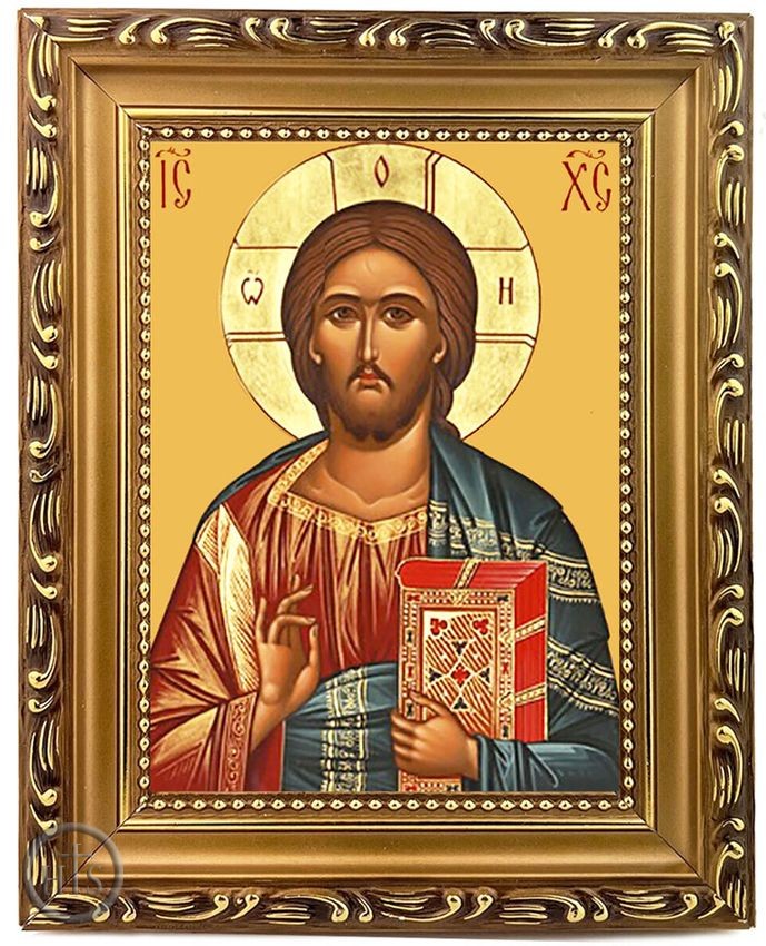 HolyTrinityStore Picture - Christ The Teacher,  Wooden Frame Orthodox Icon with Stand