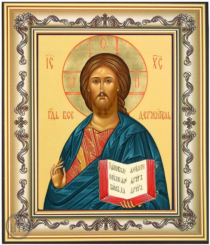 HolyTrinityStore Picture - Christ The Teacher, Gold Foil Orthodox Icon in Frame 