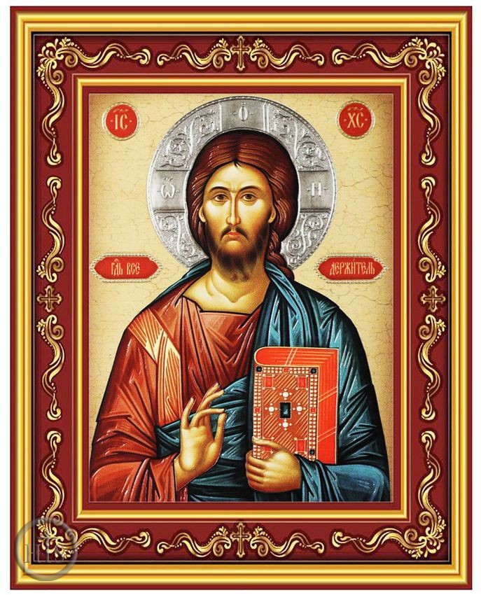 Picture - Christ The Teacher, Gold Foil Orthodox Icon in Frame 