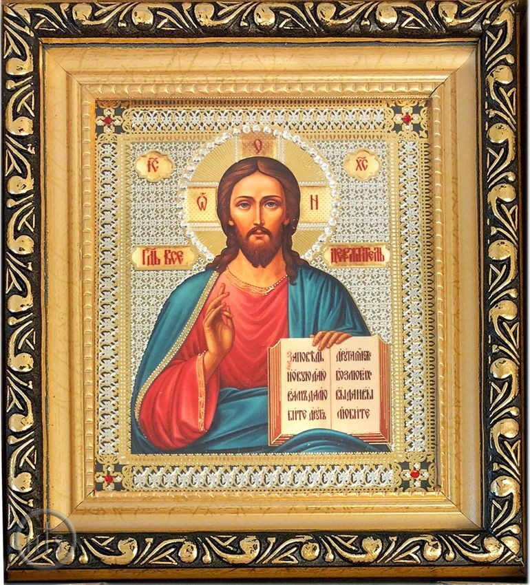 Product Image - Christ the Teacher, Framed Orthodox Icon with Crystals & Glass