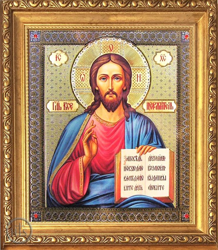 HolyTrinityStore Image - Christ The Teacher, Orthodox Framed Icon with Glass and Crystals