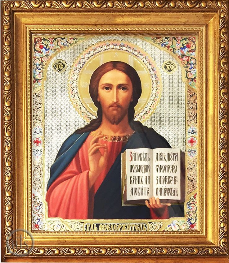 Product Photo - Christ the Teacher,  Wood Framed Orthodox Icon with Crystals & Glass