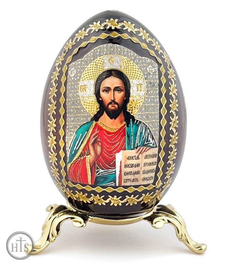 Image - Christ The Teacher, Decoupage Icon Egg  w/Gold Stand, 3