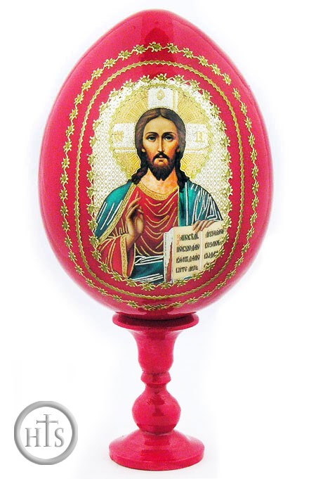 Picture - Christ The Teacher,  Decoupage Icon Egg with Stand, Red