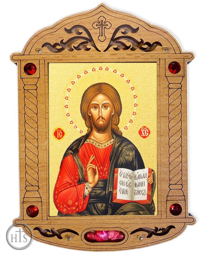 HolyTrinity Pic - Christ The Teacher Icon in Wooden Shrine with Glass and Incense