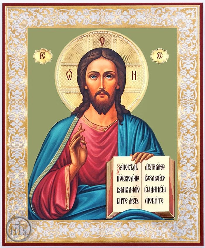 HolyTrinityStore Photo - Christ The Teacher, Gold Foil Orthodox Icon with Stand