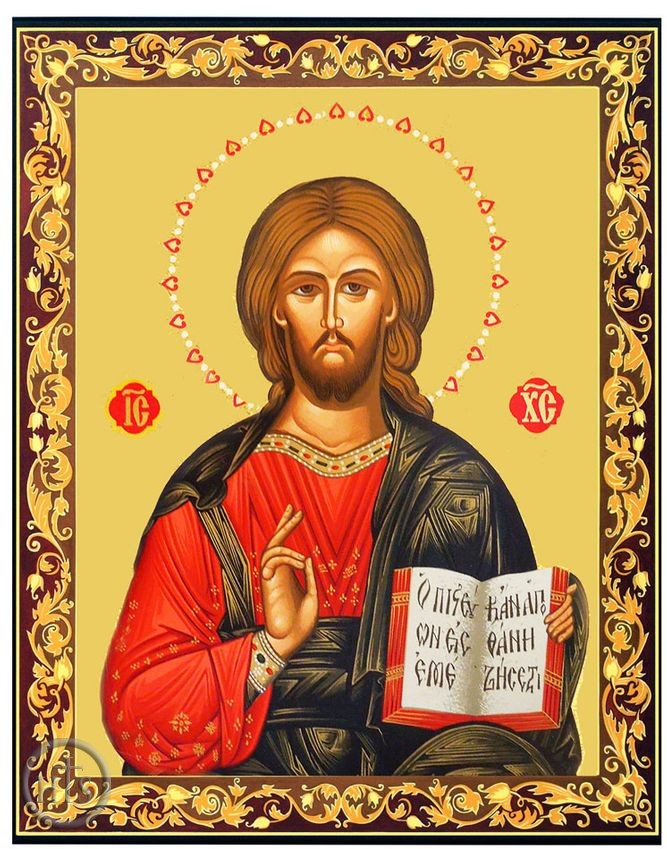 HolyTrinityStore Image - Christ The Teacher, Gold Foil Orthodox Icon with Stand