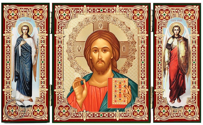 Picture - Christ The Teacher, Icon Triptych with Arch. Michael and Gabriel