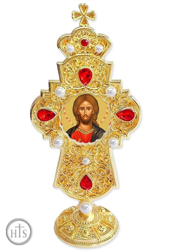 Product Image - Christ The Teacher, Jeweled Standing Cross, 7 Inch