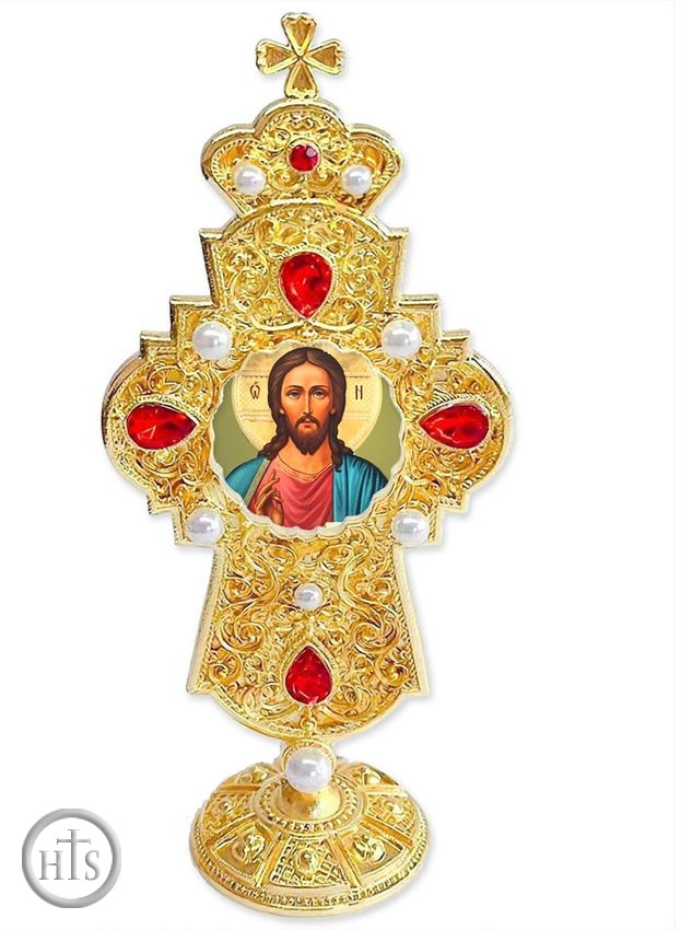 Image - Christ The Teacher, Jeweled Standing Cross, 7 Inch