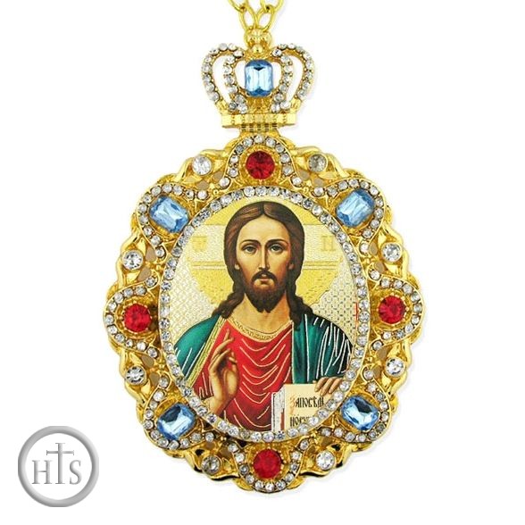 Product Photo - Christ The Teacher, Jeweled  Icon Pendant with Chain