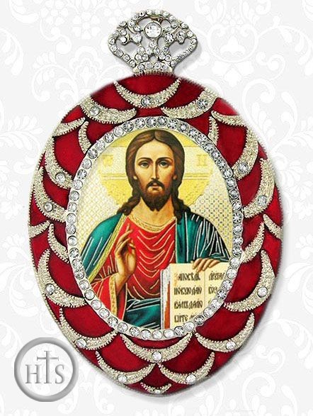 Product Pic - Christ The Teacher, Egg Shaped Ornament Icon, Red