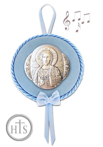 Picture - Christ The Teacher, Laminated Silver Icon with Music,  Gift For Favors, Blue
