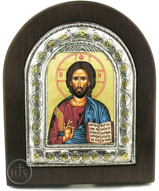 Picture - Christ The Teacher, Orthodox  Silver Silk Screen Framed Icon
