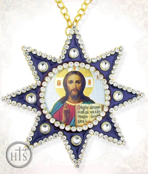 Image - Christ the Teacher, Ornament Icon Pendant with Chain, Blue