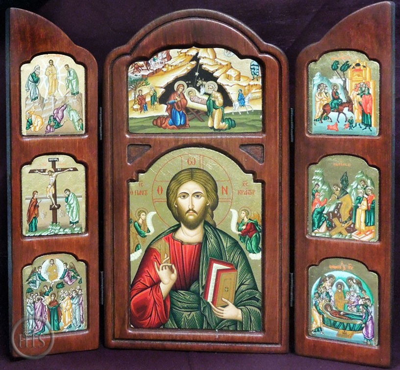 Image - Christ The Teacher  and Festal Icons, Serigraph Orthodox Triptych 