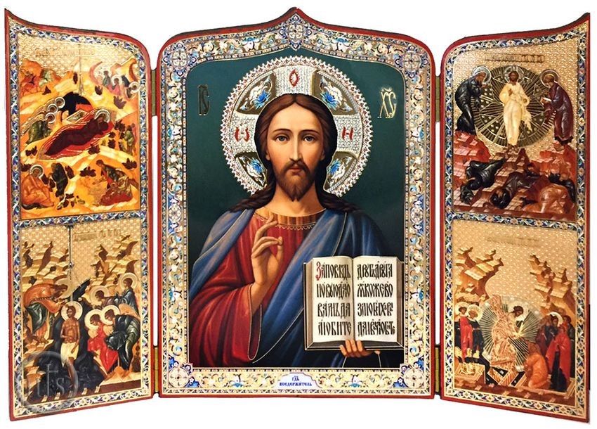 HolyTrinity Pic - Christ The Teacher, Foldable Orthodox Triptych